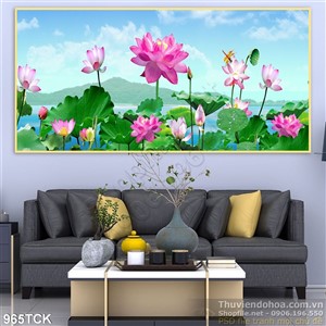 Tranh hoa sen và bầu trời xanh Tranh hoa sen và bầu trời xanh