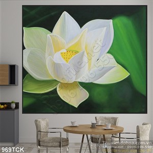 Tranh hoa sen trắng 3d in uv Tranh hoa sen trắng 3d in uv