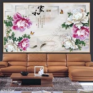 Tranh hoa mẫu đơn giả ngọc 3d wall Tranh hoa mẫu đơn giả ngọc 3d wall