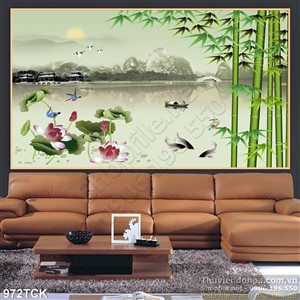 Tranh decor cá chép và hoa mẫu đơn Tranh decor cá chép và hoa mẫu đơn