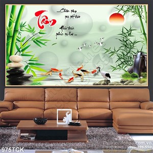 Tranh chữ tâm và cá chép bơi lội Tranh chữ tâm và cá chép bơi lội