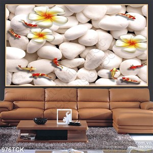 Tranh  đá sỏi trắng và cá chép đẹp bơi lội 3d in uv Tranh  đá sỏi trắng và cá chép đẹp bơi lội 3d in uv