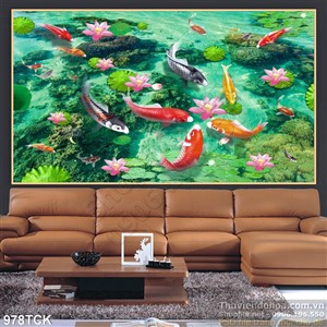 Tranh cá chép chơi đùa 3d  in uv đẹp Tranh cá chép chơi đùa 3d  in uv đẹp