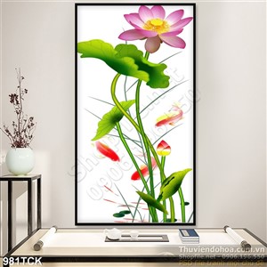 Tranh khổ dọc hoa sen cá chép Tranh khổ dọc hoa sen cá chép