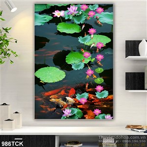 Tranh đàn cá chép và hoa sen wall Tranh đàn cá chép và hoa sen wall
