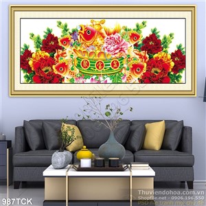 Tranh cá chép và hoa mẫu đơn 3d Tranh cá chép và hoa mẫu đơn 3d