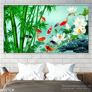 Tranh tre chép và hoa sen in uv wall Tranh tre chép và hoa sen in uv wall