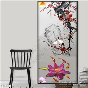 Tranh hoa sen và cành đào đẹp Tranh hoa sen và cành đào đẹp