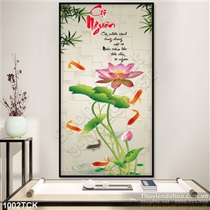Tranh cội nguồn wall khổ dọc hoa sen và cá chép Tranh cội nguồn wall khổ dọc hoa sen và cá chép