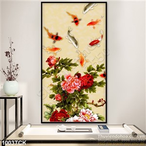 Tranh cá chép và hoa mẫu đơn đẹp ấn tượng Tranh cá chép và hoa mẫu đơn đẹp ấn tượng