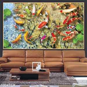 Tranh cá chép  và mặt hồ trong veo 3d Tranh cá chép  và mặt hồ trong veo 3d