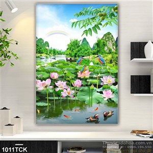 Tranh phong thủy và đầm sen đẹp 3d Tranh phong thủy và đầm sen đẹp 3d