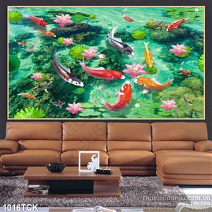 Tranh cá chép và hồ nước xanh biếc Tranh cá chép và hồ nước xanh biếc