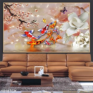 Tranh cá chép giả ngọc đẹp in uv Tranh cá chép giả ngọc đẹp in uv