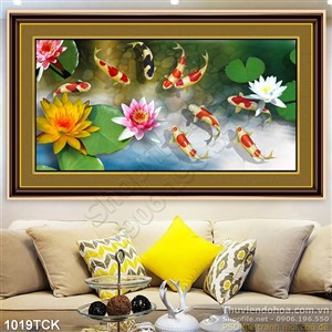 Tranh cá chép và bông hoa sen Tranh cá chép và bông hoa sen