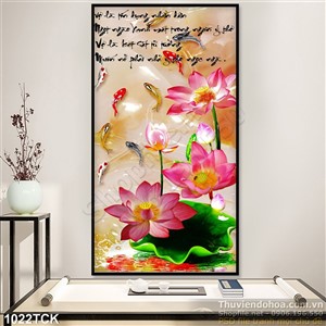Tranh hoa sen khổ dọc đẹp và cá chép 3d in uv Tranh hoa sen khổ dọc đẹp và cá chép 3d in uv