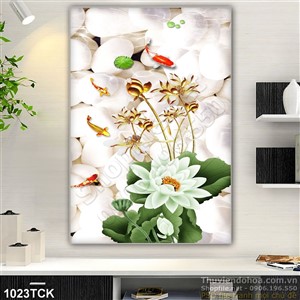 Tranh hoa sen và nền sỏi trắng Tranh hoa sen và nền sỏi trắng