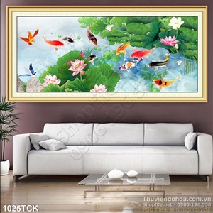 Tranh vẽ cá chép và hoa sen 3d Tranh vẽ cá chép và hoa sen 3d