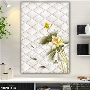 Tranh hoa sen nền trắng ấn tượng 3d Tranh hoa sen nền trắng ấn tượng 3d