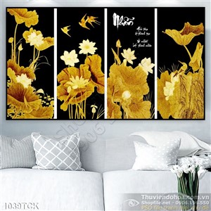 Tranh ghép hoa sen mạ vàng Tranh ghép hoa sen mạ vàng