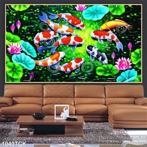 Tranh hoa sen cá koi vẽ đẹp ấn tượng 3d Tranh hoa sen cá koi vẽ đẹp ấn tượng 3d