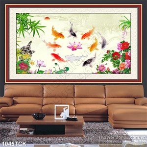 Tranh cá chép bơi quanh hoa sen Tranh cá chép bơi quanh hoa sen