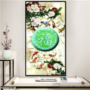 Tranh giả ngọc cá chép hoa sen Tranh giả ngọc cá chép hoa sen