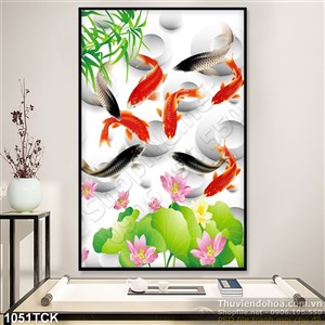 Tranh 3d cá chép wall hoa sen in uv Tranh 3d cá chép wall hoa sen in uv