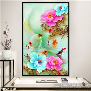 Tranh bông hoa giả ngọc và cá chép Tranh bông hoa giả ngọc và cá chép