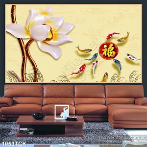 Tranh hoa sen giả ngọc và cá chép 3d decor Tranh hoa sen giả ngọc và cá chép 3d decor