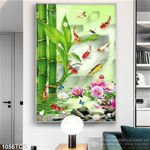 Tranh cây sống đời 3d và cá chép koi Tranh cây sống đời 3d và cá chép koi