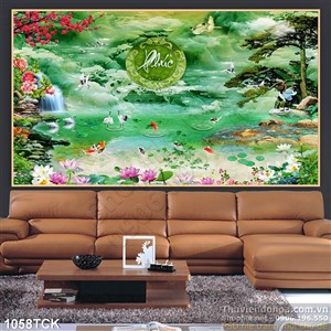 Tranh giả ngọc chữ phúc và hoa sen Tranh giả ngọc chữ phúc và hoa sen