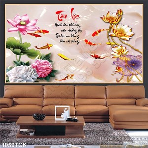 Tranh tài lọc cá chép và hoa sen 3d Tranh tài lọc cá chép và hoa sen 3d