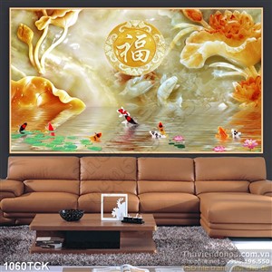 Tranh giả ngọc wall cá chép hóa rồng 3d in uv Tranh giả ngọc wall cá chép hóa rồng 3d in uv