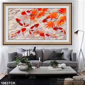 Tranh mùa thu cá chép psd Tranh mùa thu cá chép psd