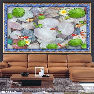 Tranh đá cuộ cá koi và hoa sen Tranh đá cuộ cá koi và hoa sen