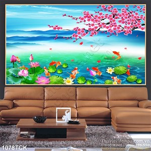 Tranh hoa đào và hoa sen đẹp Tranh hoa đào và hoa sen đẹp