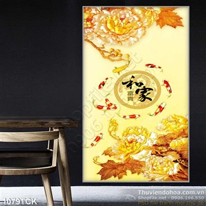 Tranh cá chép khổ dọc và hoa mạ vàng Tranh cá chép khổ dọc và hoa mạ vàng