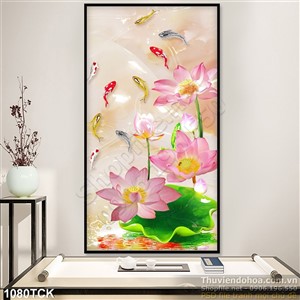 Tranh sen khổ dọc ấn tượng 3d Tranh sen khổ dọc ấn tượng 3d