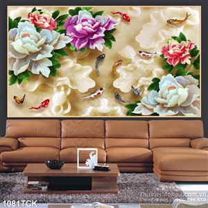 Tranh mẫu đơn giả ngọc wall in uv Tranh mẫu đơn giả ngọc wall in uv