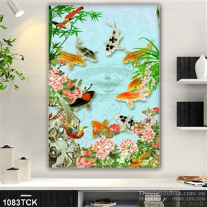 Tranh cá chép và giọt nước uv Tranh cá chép và giọt nước uv
