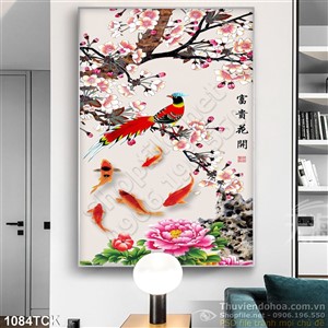 Tranh con chim đậu trên cành cây Tranh con chim đậu trên cành cây