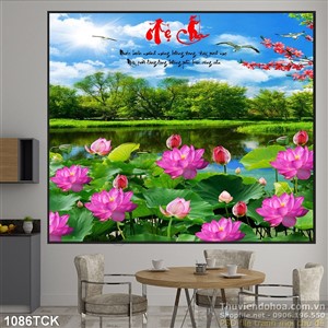 Tranh đầm sen và bầu trời trong xanh in uv Tranh đầm sen và bầu trời trong xanh in uv