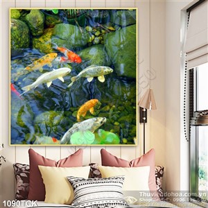 Tranh suối cá chép đẹp Tranh suối cá chép đẹp