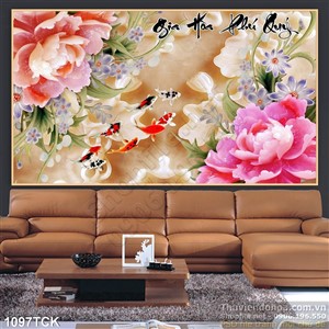 Tranh in uv hoa mẫu giả ngọc và cá chép Tranh in uv hoa mẫu giả ngọc và cá chép