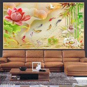 Tranh giả ngọc và cá chép in psd wall đẹp Tranh giả ngọc và cá chép in psd wall đẹp