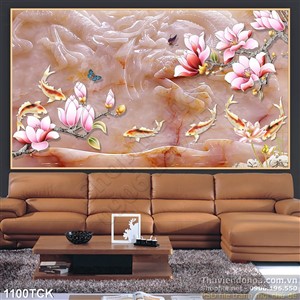 Tranh giả ngọc và cá chép mạ vàng Tranh giả ngọc và cá chép mạ vàng