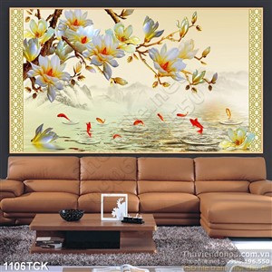 Tranh hoa trắng và cá chép Tranh hoa trắng và cá chép