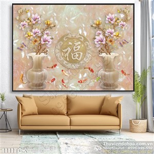Tranh in uv giả ngọc chữ phúc và cá chép Tranh in uv giả ngọc chữ phúc và cá chép