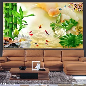 Tranh cây hoa sen giả ngọc màu trắng và cá chép Tranh cây hoa sen giả ngọc màu trắng và cá chép
